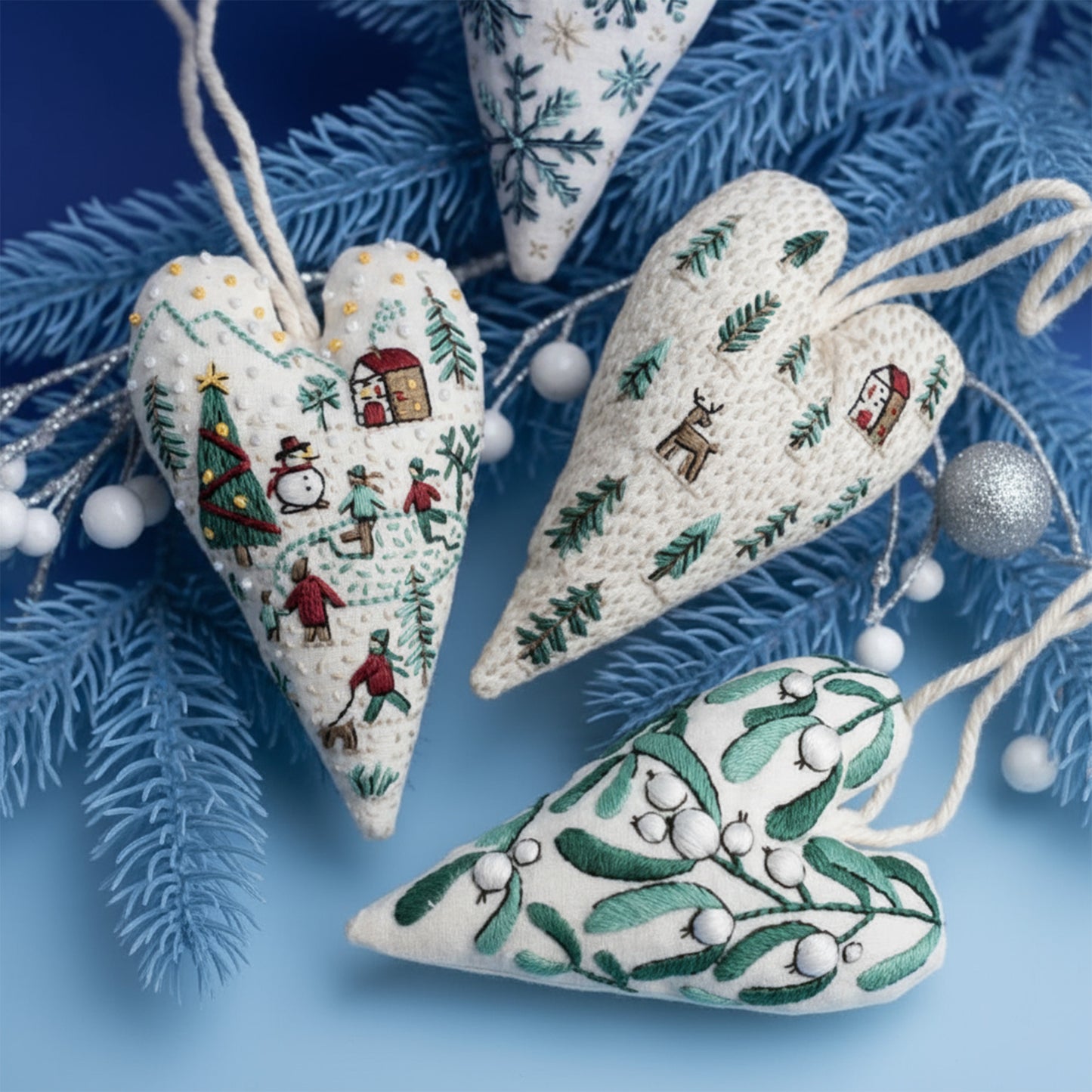 DIY Christmas Ornament Kit – Heart-Shaped Hand Embroidery Craft
