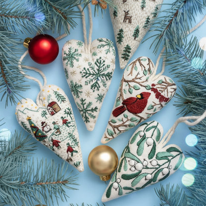 DIY Christmas Ornament Kit – Heart-Shaped Hand Embroidery Craft