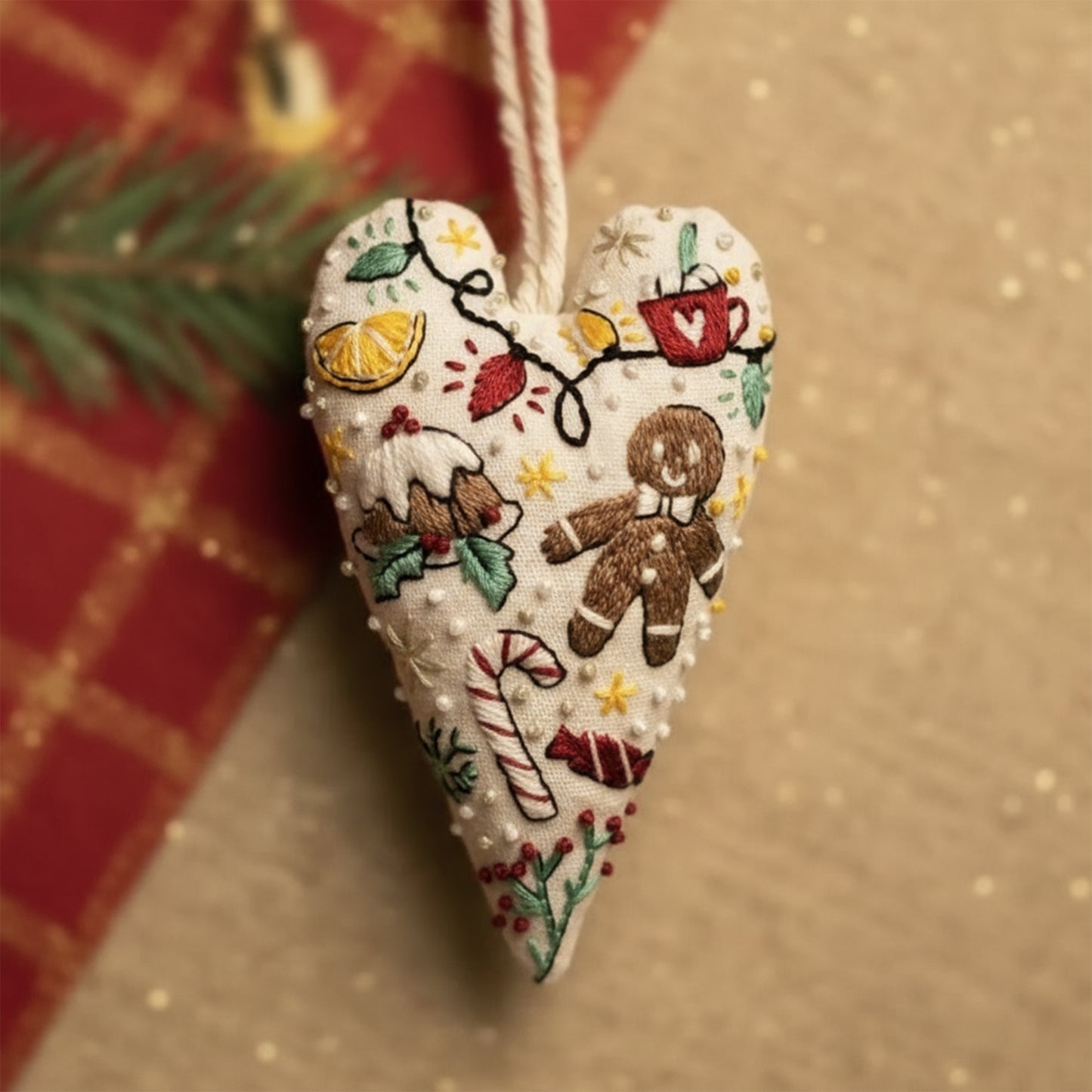 DIY Christmas Ornament Kit – Heart-Shaped Hand Embroidery Craft
