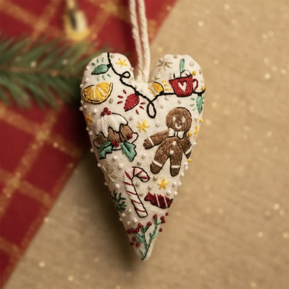 DIY Christmas Ornament Kit – Heart-Shaped Hand Embroidery Craft