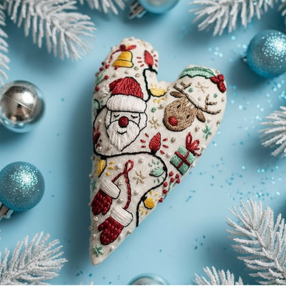 DIY Christmas Ornament Kit – Heart-Shaped Hand Embroidery Craft
