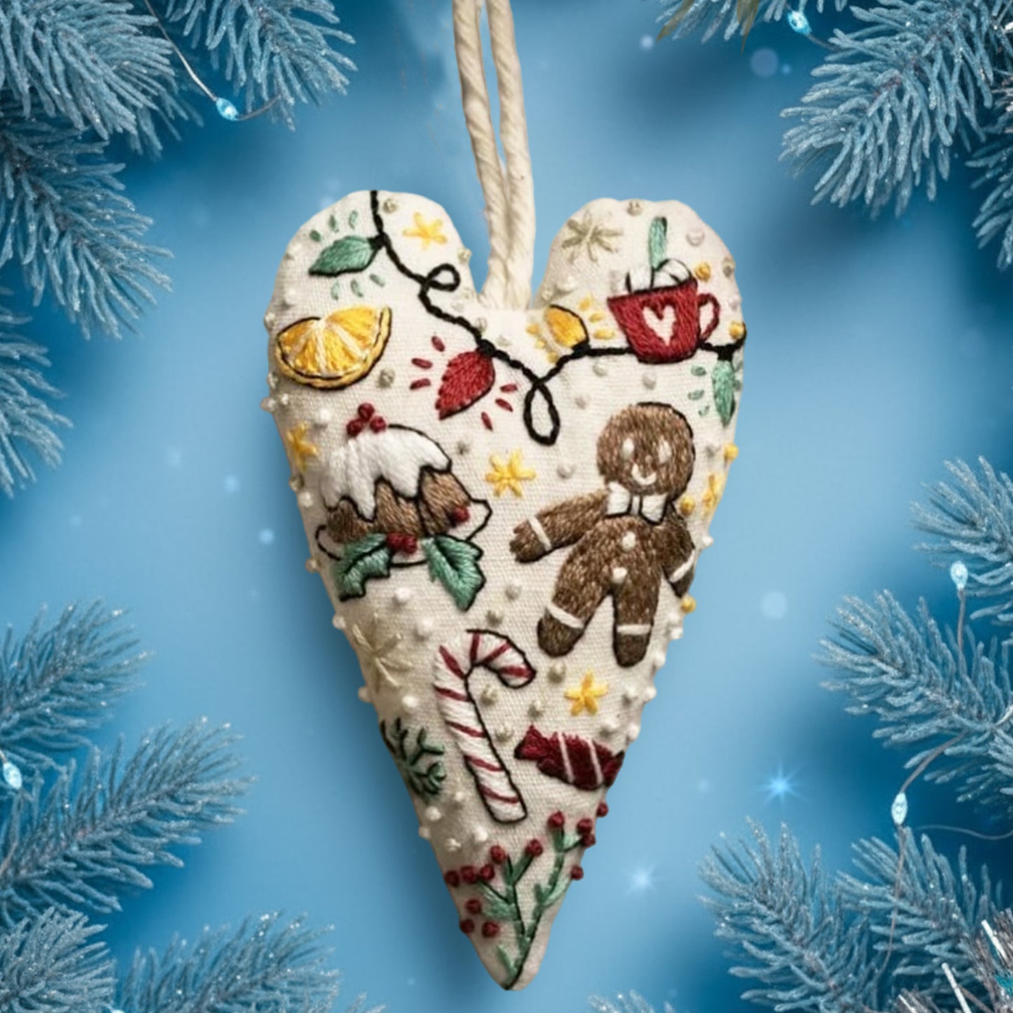 DIY Christmas Ornament Kit – Heart-Shaped Hand Embroidery Craft