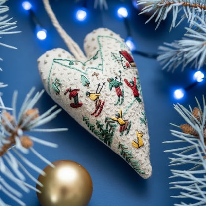 DIY Christmas Ornament Kit – Heart-Shaped Hand Embroidery Craft
