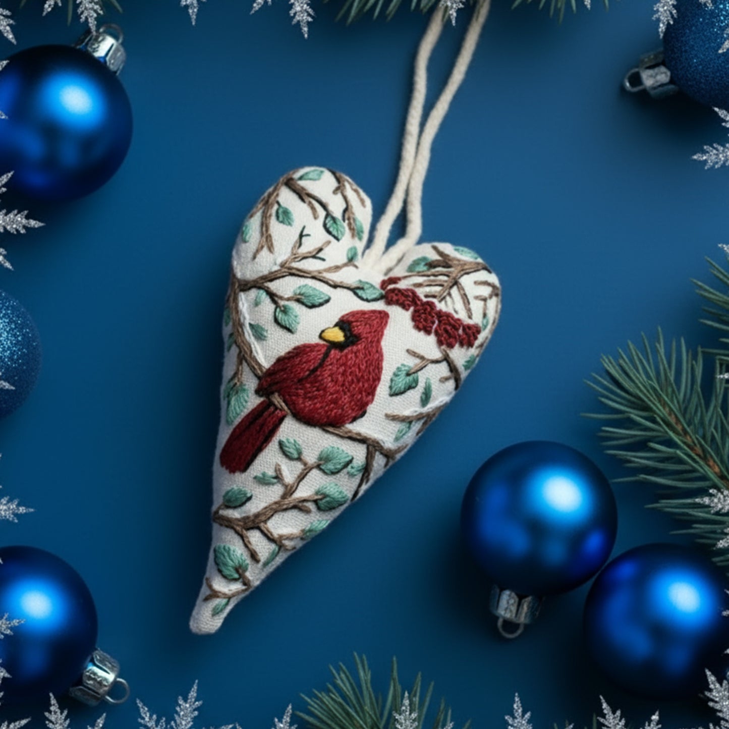 DIY Christmas Ornament Kit – Heart-Shaped Hand Embroidery Craft