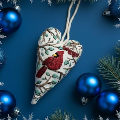 DIY Christmas Ornament Kit – Heart-Shaped Hand Embroidery Craft