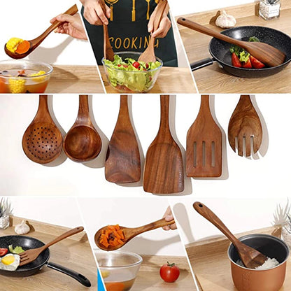 Natural Wood Tableware and Kitchen Tool Set - Non-Scratch & Easy to Clean