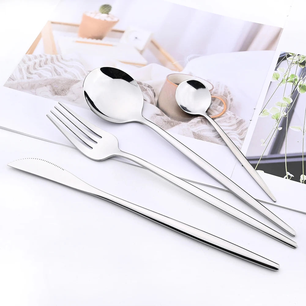 Stainless Steel Premium Dinnerware Set - Includes Steak Knife, Fork, Coffee Spoon, Teaspoon and Flatware