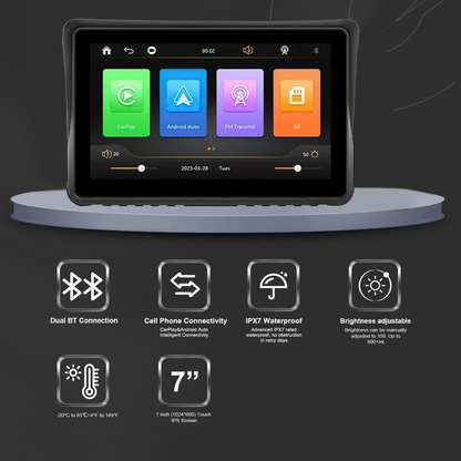 Motorcycle CarPlay Touchscreen Device - Wireless Connectivity, HD IPS Screen, Waterproof Design