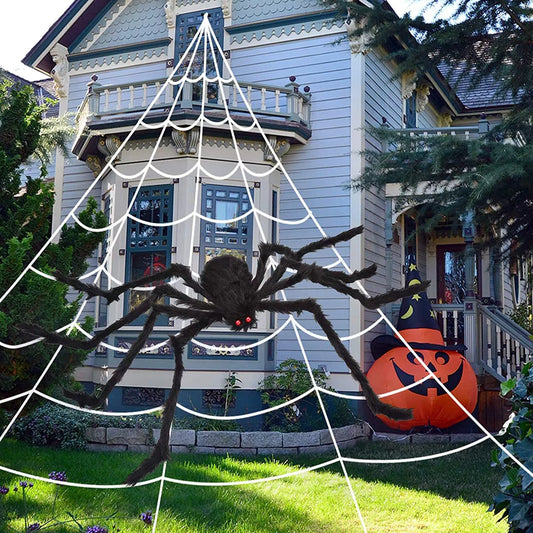 Giant Spider With Triangular Spider Web - Halloween Decorations For Yard, Home, Parties, Haunted House