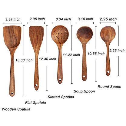 Natural Wood Tableware and Kitchen Tool Set - Non-Scratch & Easy to Clean