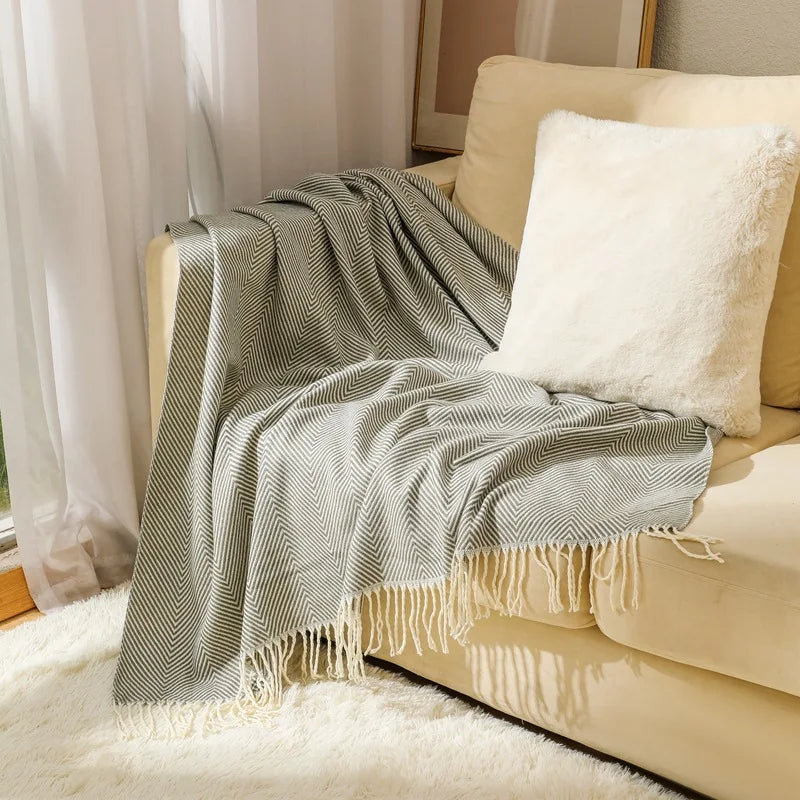 100% Cotton Luxury Herringbone Large Sofa Bed Throw Blanket Fringed ...