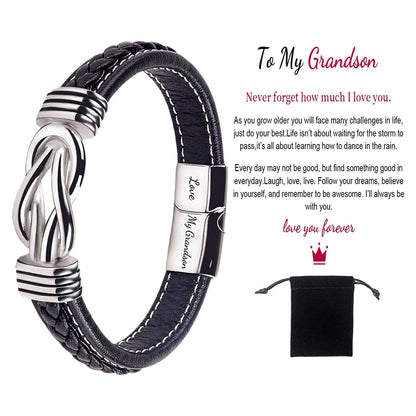 Braided Leather Knot Bracelet For Grandson From Grandmother Love Forever