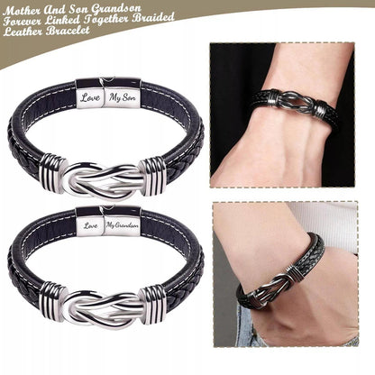 Braided Leather Knot Bracelet For Grandson From Grandmother Love Forever