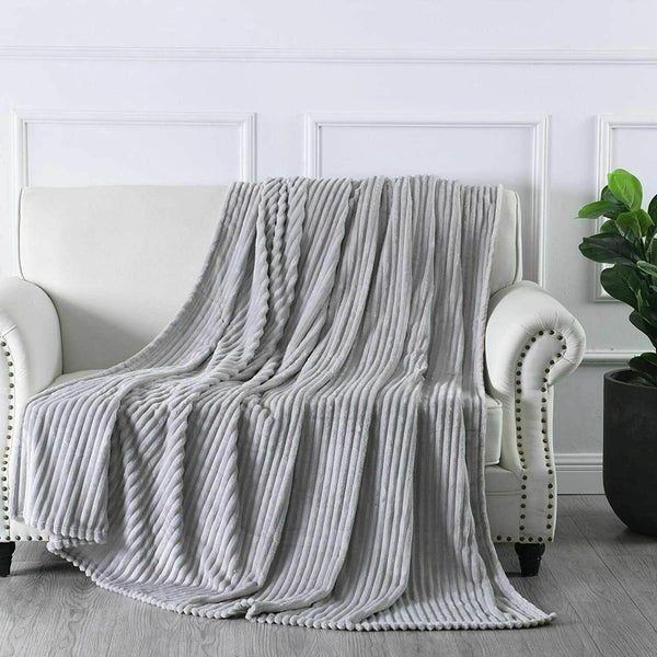 Fleece Sofa Throw Ribbed Style Blanket Warm Cosy Large Bed Double King Sizes