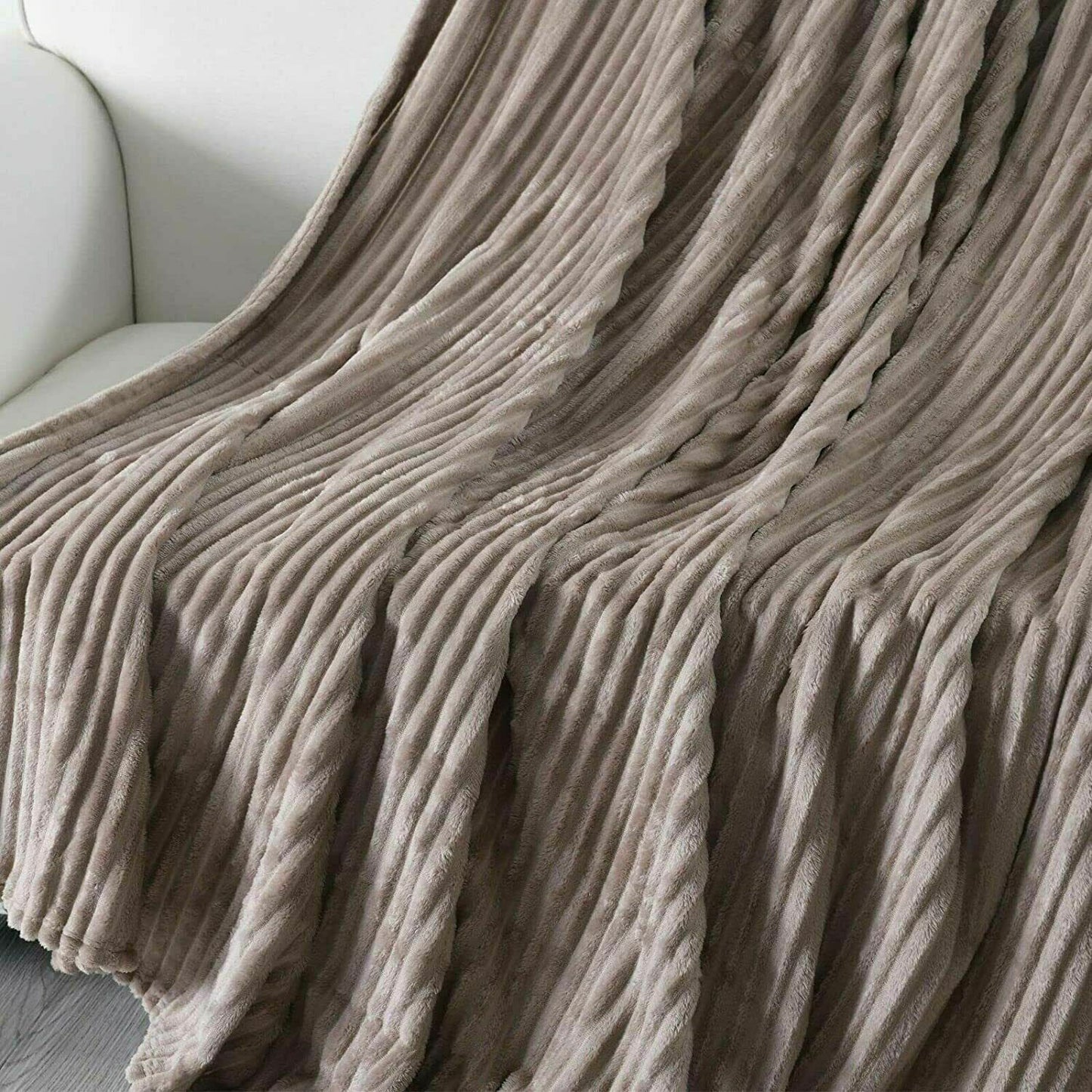 Fleece Sofa Throw Ribbed Style Blanket Warm Cosy Large Bed Double King Sizes