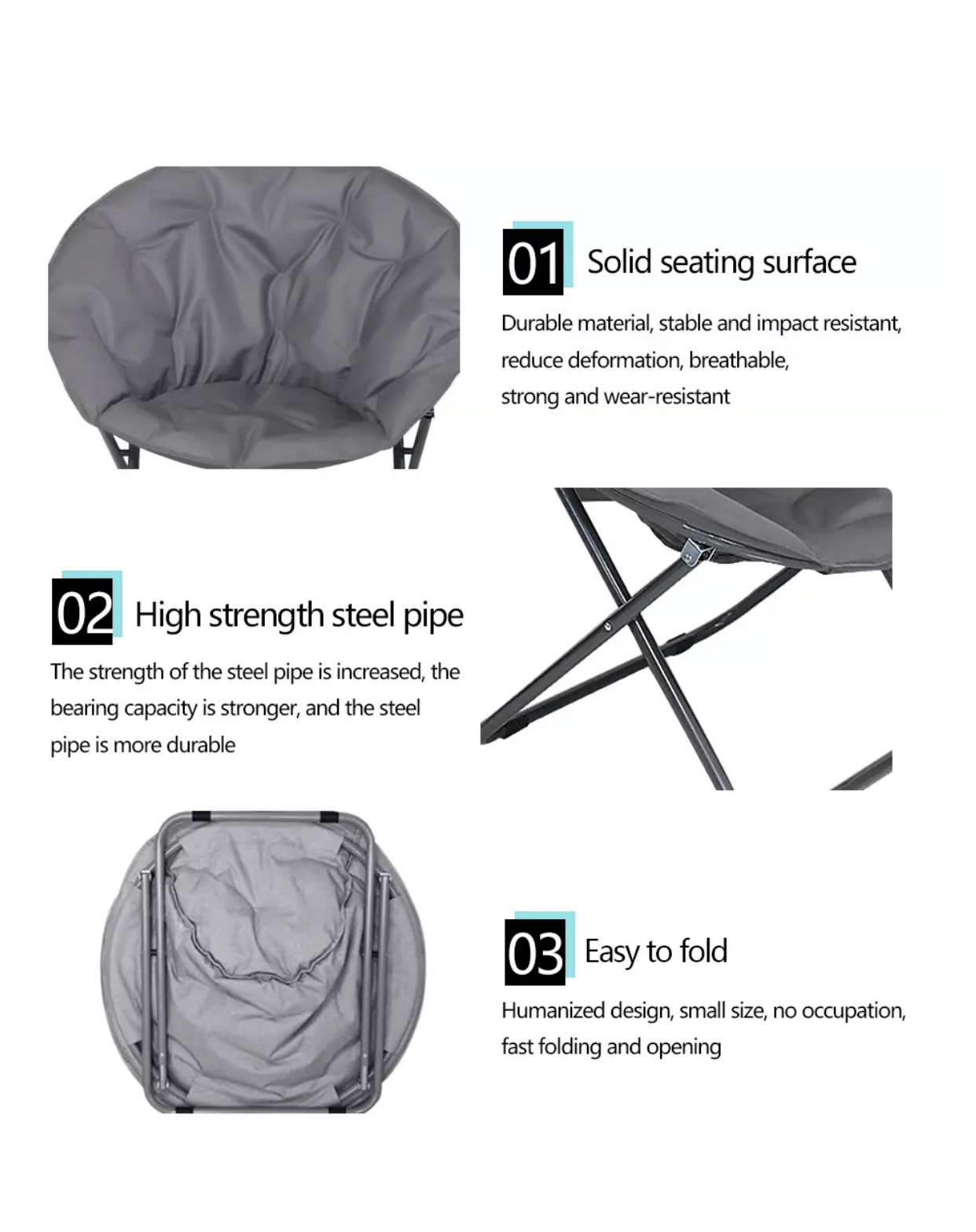 FOLDING CAMPING CHAIR PADDED MOON CHAIR GARDEN OUTDOOR FESTIVAL ROUND CAMPING UK