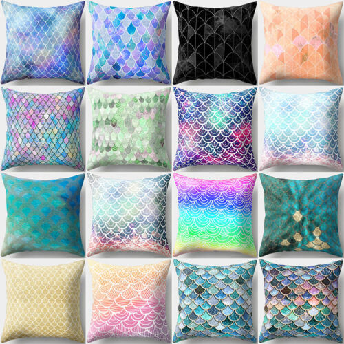 18'' MERMAID-FISH SCALE THROW PILLOW SOFA CUSHION COVER HOME DECOR